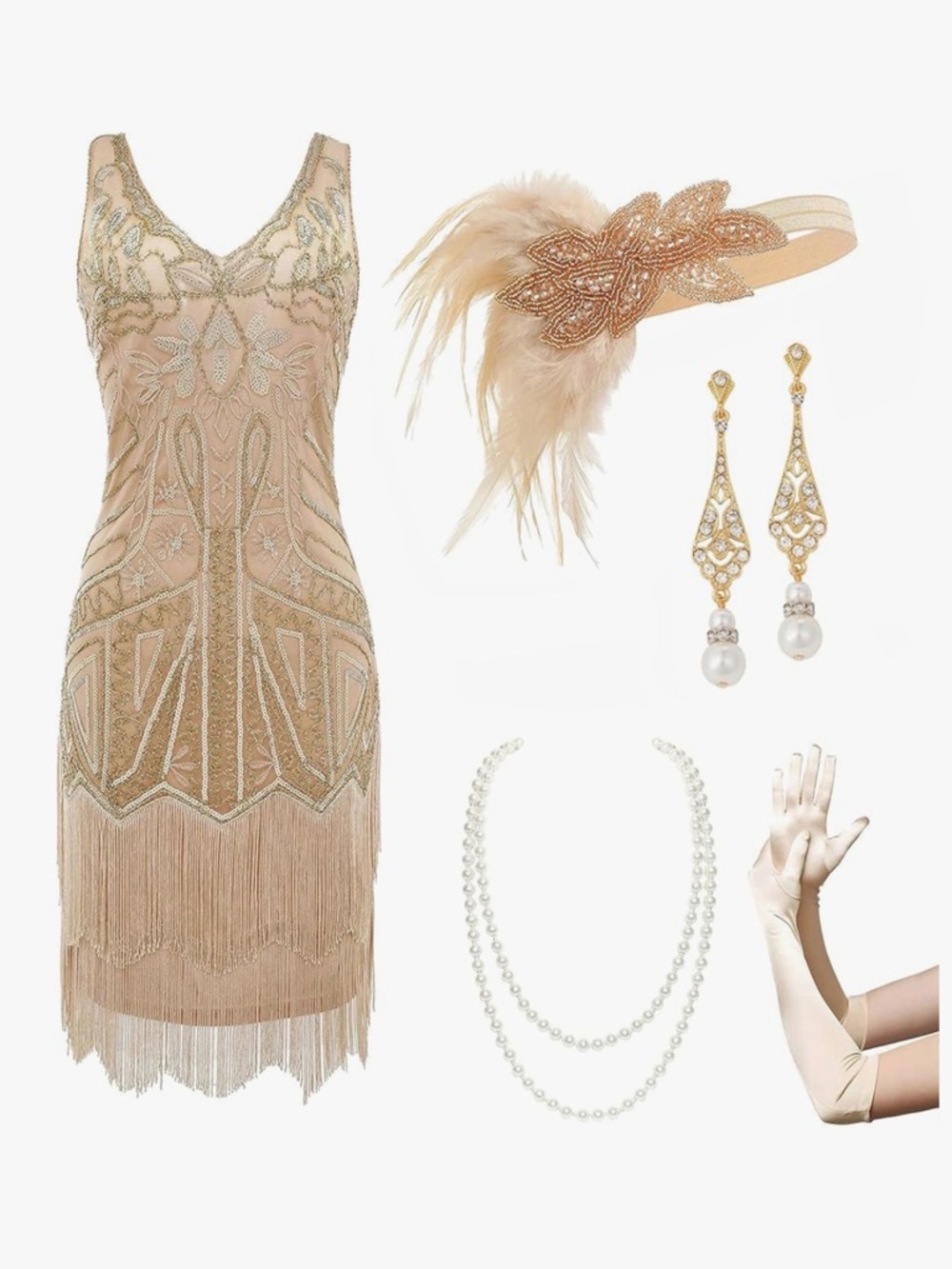 Beaded Fringe Flapper Dress in Blush 1920’s inspired